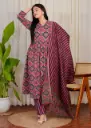 Pure Cotton Ajrakh Print Anarkali Kurti with Pant & Dupatta