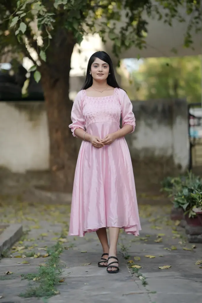 Elegant Heavy Chinon Plain Frock For Woman