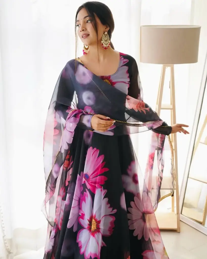 Party Wear Look Organza Taby Silk Gown With Dupatta