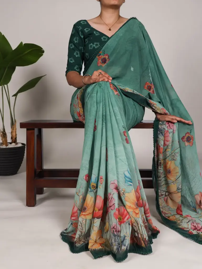 Georgette Floral Print Saree with Blouse Piece 