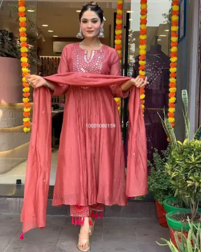 Premium Maslin Cotton Long Kurti Pant Dupatta Suit 