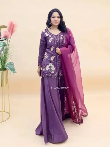 New Designer Partywear Top Plazzo & Dupatta Set