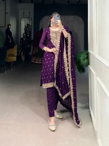 Festive Wear Sequins and Thread Embroidery Work Suit Set