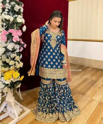 Faux Georgette Top Sharara With Dupatta