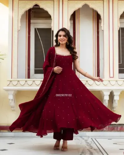 Faux Georgette Sleeveless Anarkali gown with dupatta