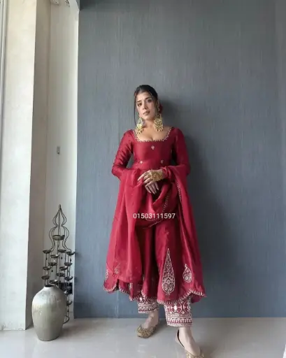 Thread & Sequence Work  Partywear Anarkali Gown with Dupatta