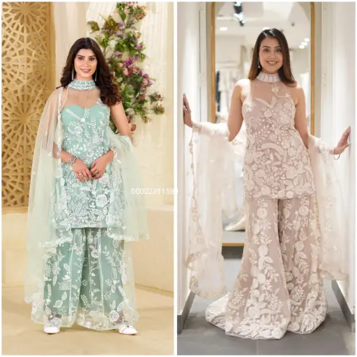 Hulter Neck Partywear Sleeveless Kurta Set