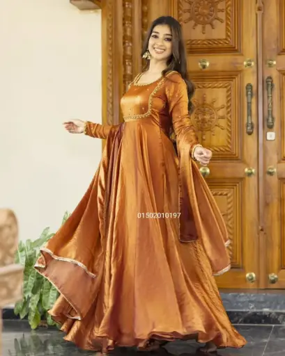 Thread & Sequence Work Fendi Silk Top with Dupatta