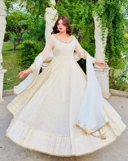 Faux Georgette Real Mirror & Embroidery Sequence Gown Set