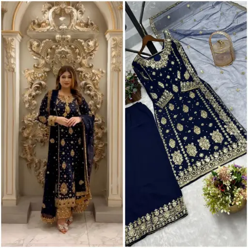 Pakistani Kurti with Plazzo, & Butterfly Net Dupatta.