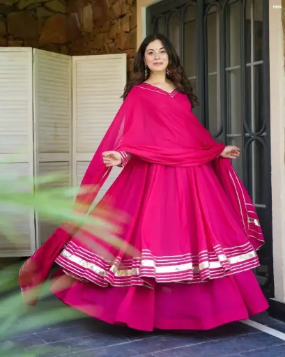 Soft & Premium Shimmer Organza Plazzo Set In Cherry Pink