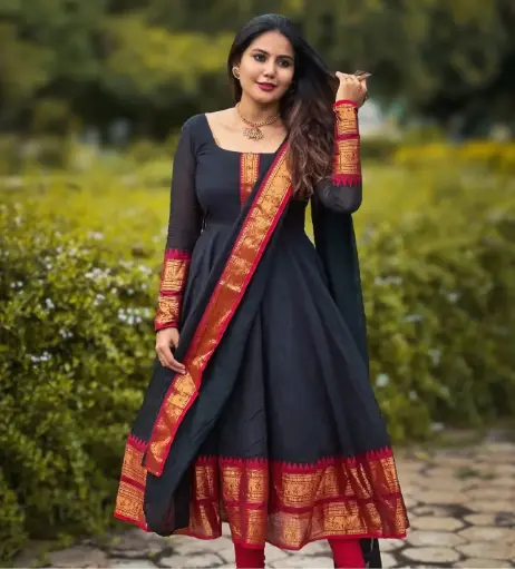 Chanderi fabric Top with Jacquard weaving zari border & soft net Duppatta