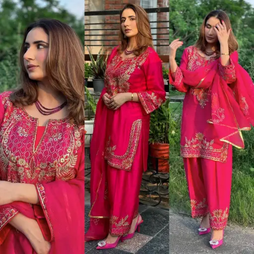 Pure Heavy Chinon Silk With Heavy Embroidery Sequence Work 3 Piece Salwar Suit