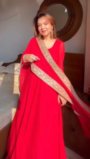 Faux Georgette Thread & Sequence Work Anarkali gown and Dupatta