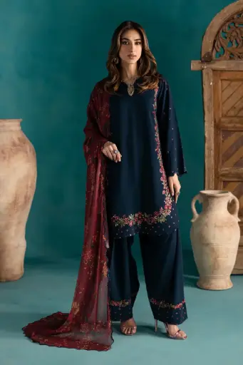 Partywear Farsi Top and Salwar with Fancy Dupatta & Embroidery Work