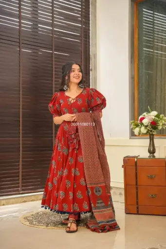 Festive Wear Premium Maslin Anarkali Kurti with Pant and dupatta