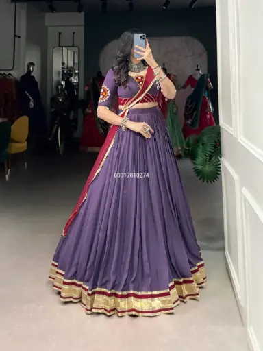 Pure Rayon Gamthi & Mirror work Ready to Wear Traditional Lehenga Choli 