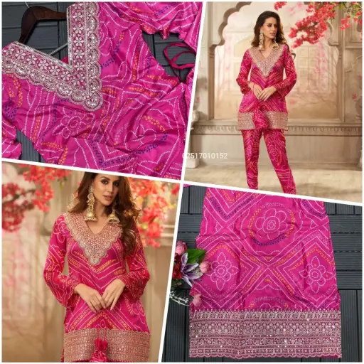 Heavy Chinon With Embroidery Work With Digital Print Partywear Top with Dhoti