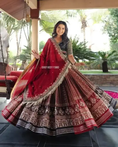 Heavy Muslin Cotton With Gota Patti Lace Printed Lehenga Choli