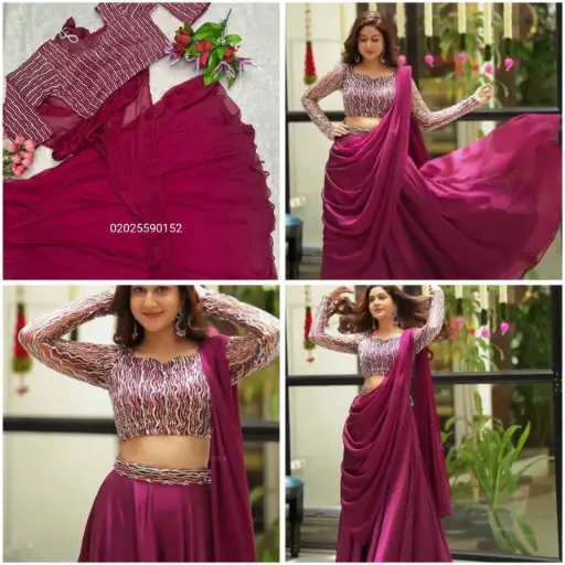 Heavy Rangoli Designer Indo Western Lehenga Saree