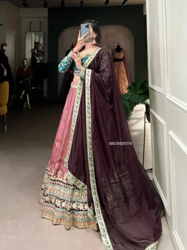 Moonga Silk Sequins & Thread Embroidery Partywear Lehenga Collection