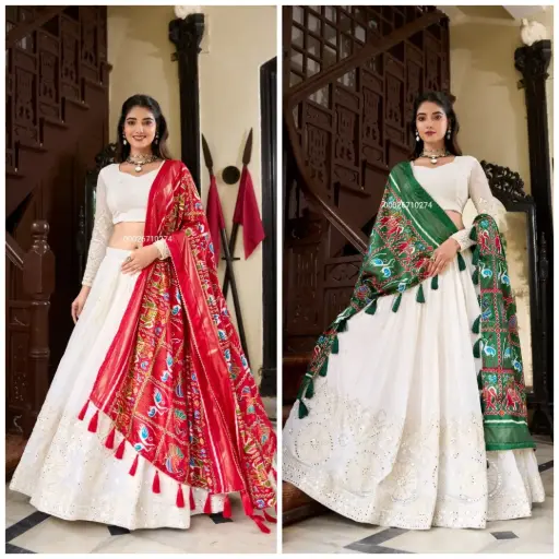 Georgette Lucknowi Paper Mirror Work Lehenga Choli