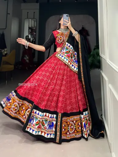 Pure Cotton Printed And Gamthi Work Ready to Wear  Lehenga Collection