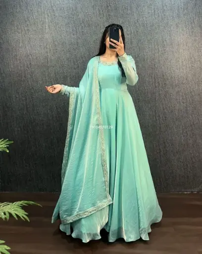 Festive Wear Fendy Silk Anarkali Gown with Dupatta 