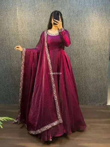 Festive Wear Fendy Silk Anarkali Gown with Dupatta 