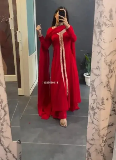 Premium Georgette Slit Kurti with Plazo and Dupatta 