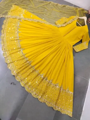 Designer Partywear Long Anarkali Gown with Dupatta