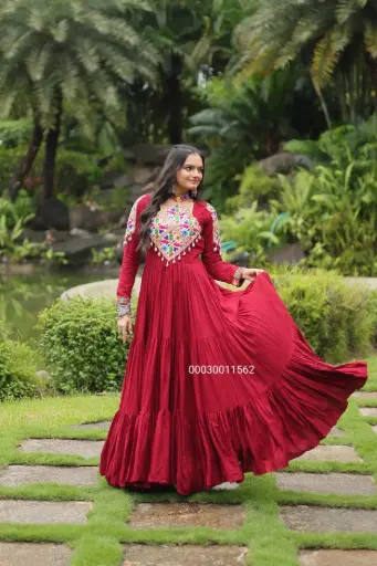 Reyon With Kutchi Gamthi Work Partywear Gown