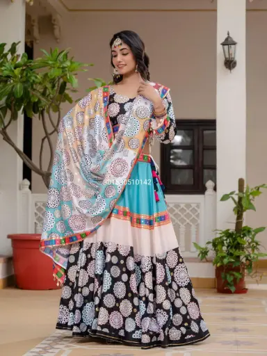 Ready to Wear Lehenga Blouse & Dupatta Set With Foil Print Work And Codi Lace Border