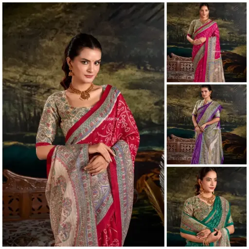 Fusion Print Of Madhubani And Bandhej Saree Collection
