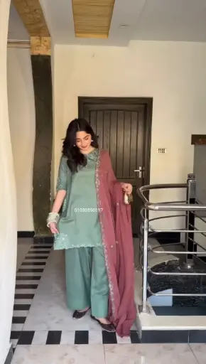 Natural Crepe Thread Embroidery Farshi Salwar Suit Set