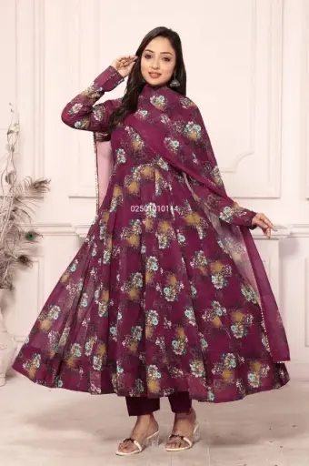 Heavy Faux Georgette Floral Printed Anarkali Suit with 4 Mtr flair 