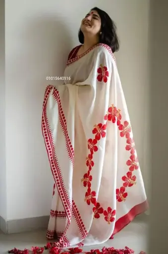 Digital Printing Linen Saree With Zalar Detailing