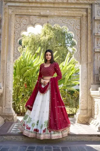  Partywear Designer Lehenga Set With Sequins & Thread Embroidery Work