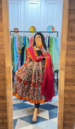 Soft Cotton With Attractive Kalamkari Print Work Kalamkari Gown