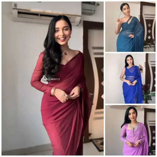 Tanya Mittal Inspired Pure Soft Georgette Silk  Ready To Wear 1 Minute Saree