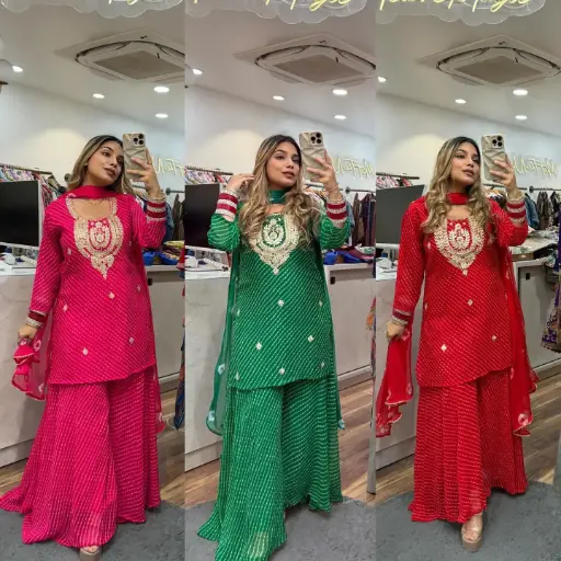 Embroidered Georgette Sharara Set with Printed Dupatta