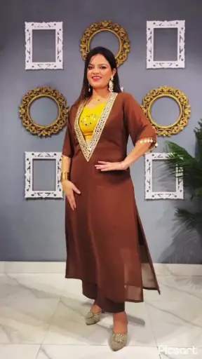 Elegant Mirror Work Georgette Suit with Roman Silk Blouse