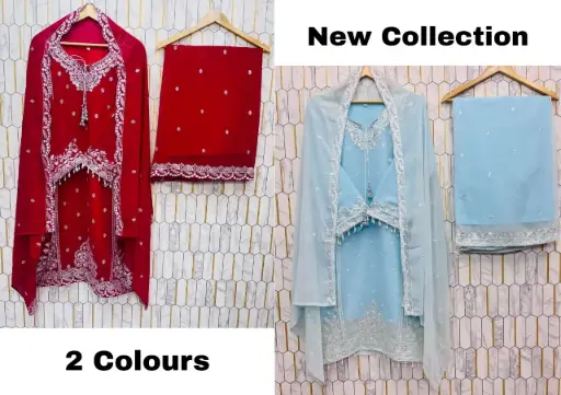 Designer Faux Georgette Embroidered Suit with Fancy Latkan and Dupatta