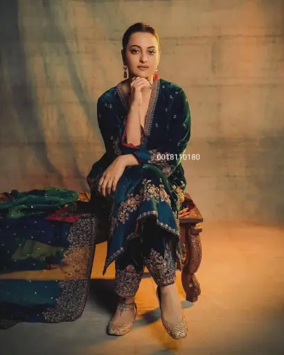 Sonakshi Sinha Inspired Designer Velvet Top Plazo with Dupatta set 