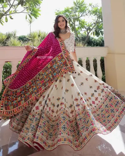 Heavy Muslin Cotton Beautiful Digital Print With Real Mirror Work Chaniya Choli
