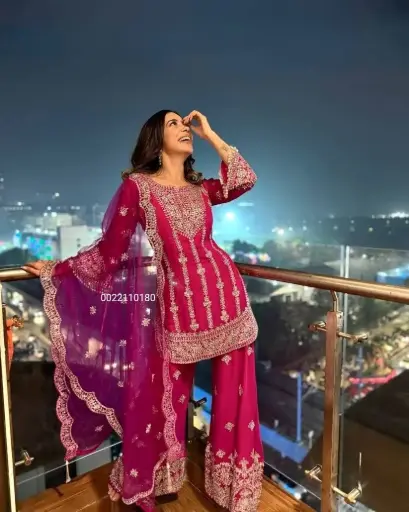 Riddhima Pandit Inspired Designer Pink Plazo Suit