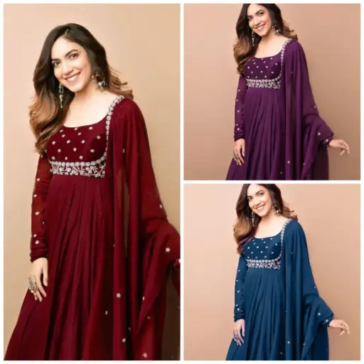 Elegant Embroidered Georgette Anarkali Gown Set