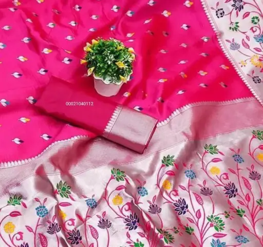 Lichi Silk Border Paithani Saree With Blouse Piece 