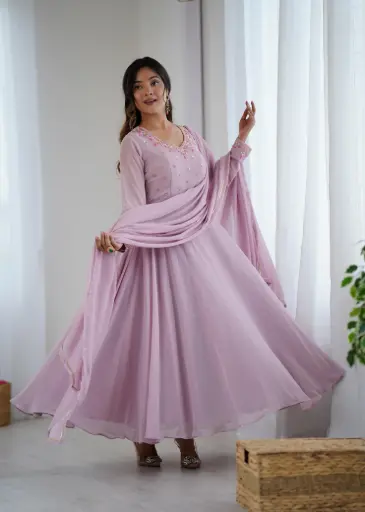 Party Wear Look Faux Georgette Gown With Dupatta & Pant