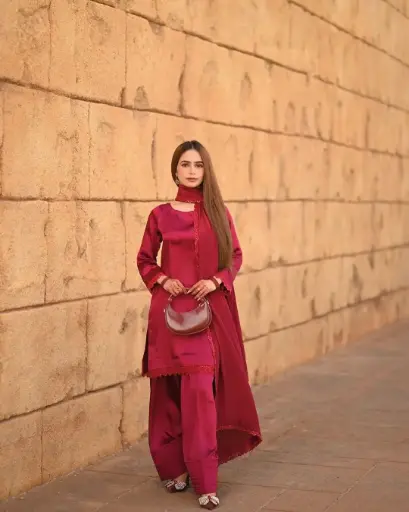 Partywear Most Trending Red Farsi Salwar Suit 